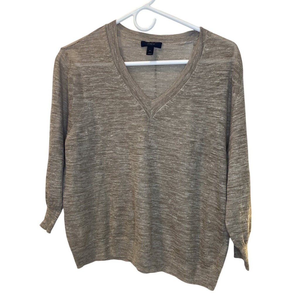 J.Crew Women's S Linen Blend V Neck 3/4 Sleeve Lightweight Sweater Top